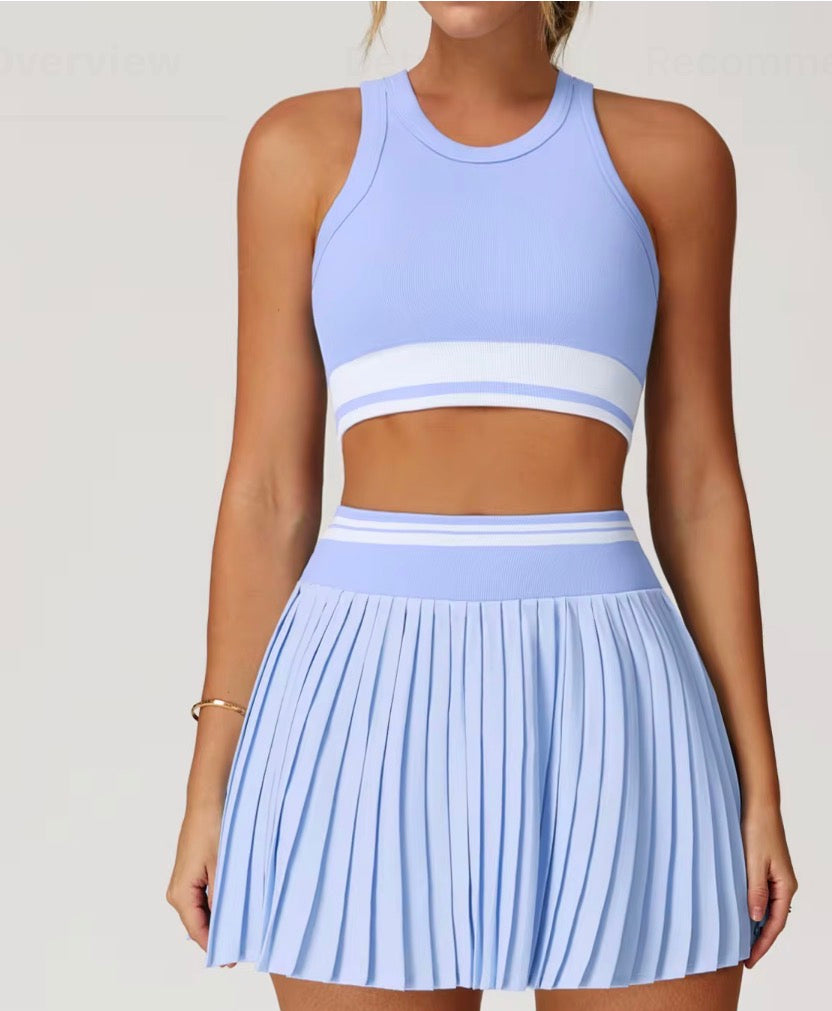 Women's Tennis Skirt Set - Yoga Top & Pleated Skirt with Sports Bra