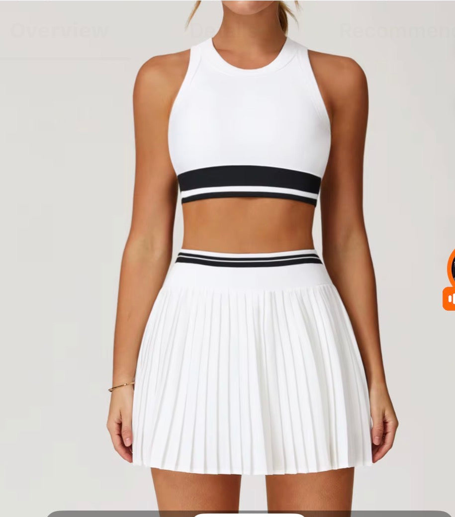 Women's Tennis Skirt Set - Yoga Top & Pleated Skirt with Sports Bra