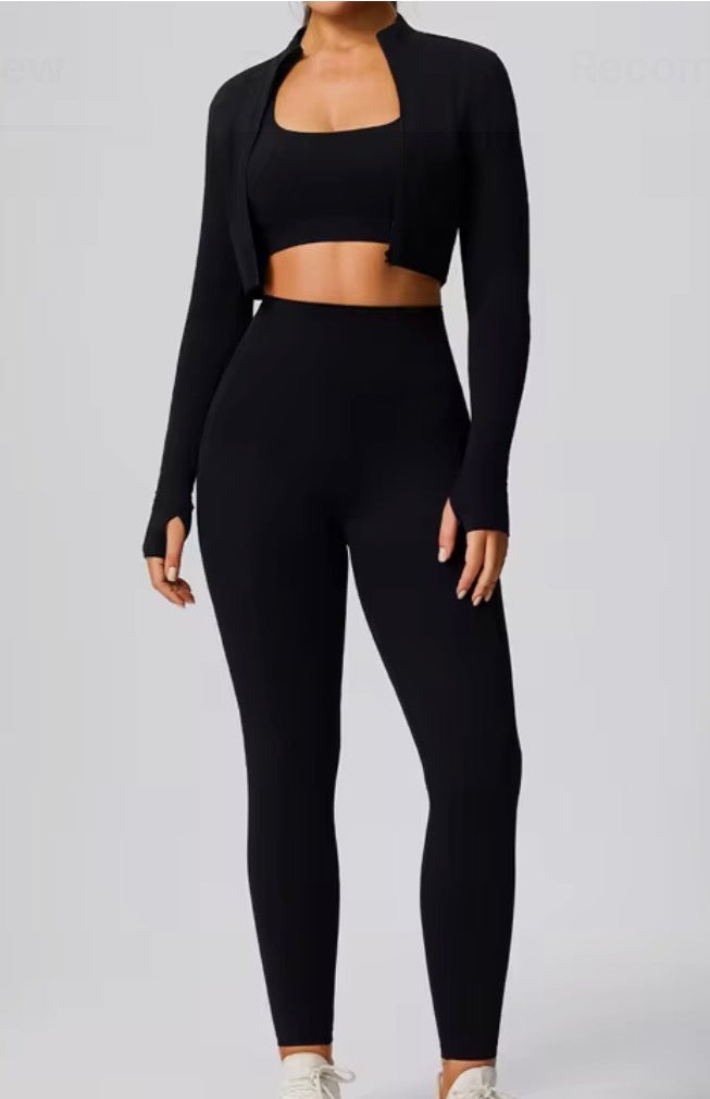 Tracksuits 3PCS Yoga Set Female Clothing Long Sleeve Fitness Running