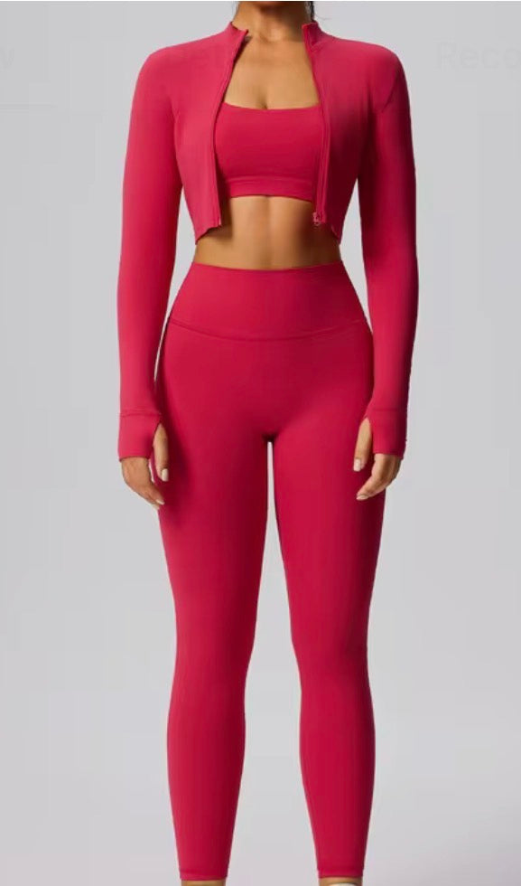 Tracksuits 3PCS Yoga Set Female Clothing Long Sleeve Fitness Running